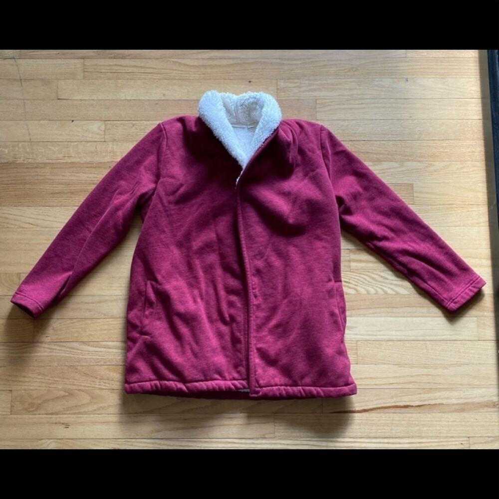 L.L. Bean Women's Burgundy Teddy Jacket with Cream Lining